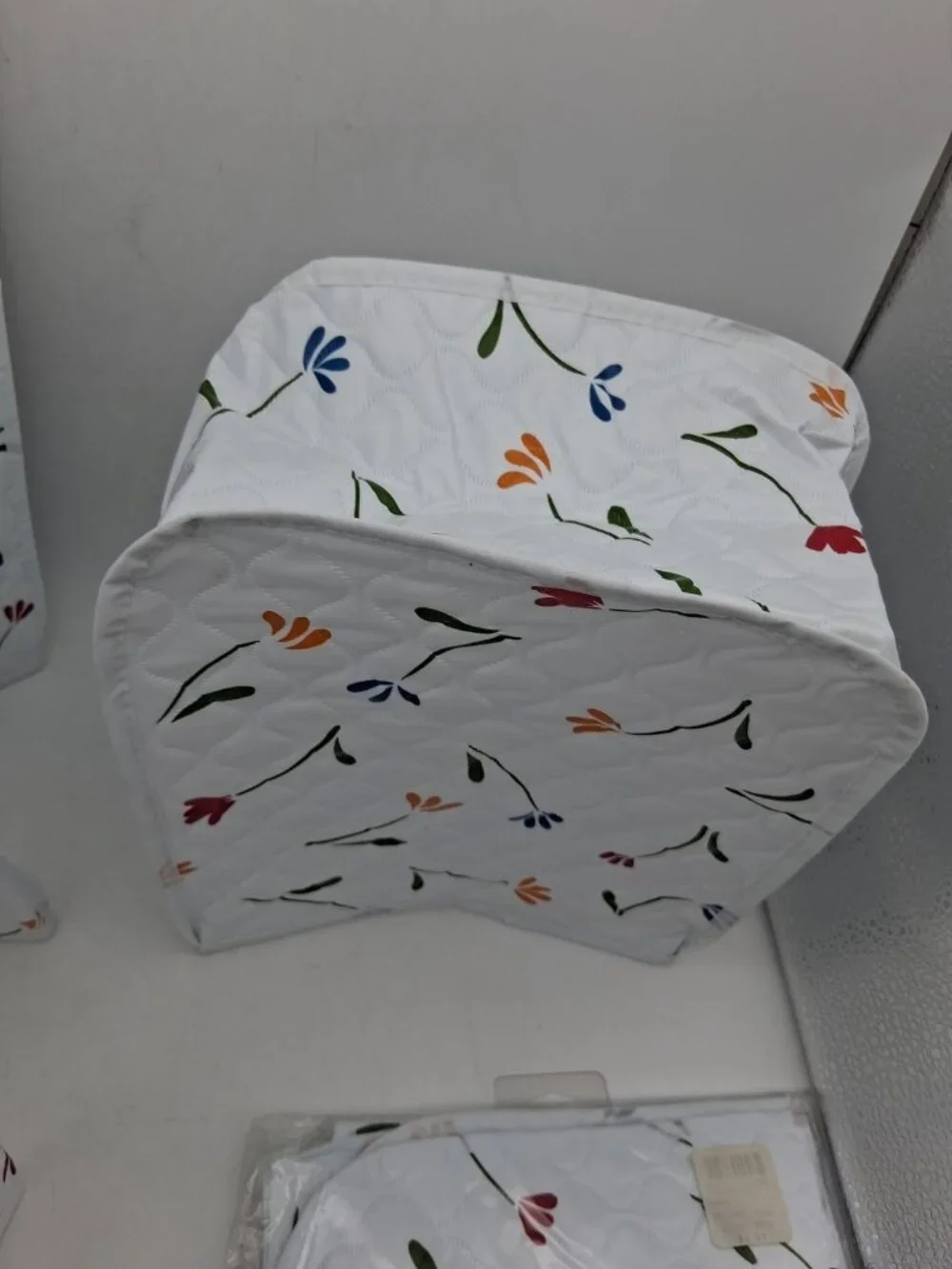 Vintage White w/Flower Quilted Vinyl Appliance Covers Lot of 4 Toaster Mixer